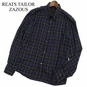 REATS TAILOR ZAZOUS リーツテイラーザズー 秋冬 長袖 ウール混 ボタンダウン チェック シャツ Sz.38　メンズ ネイビー　C4T00979_2#C