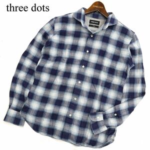 THREE DOTS スリードッツ 通年 長袖 ダブルガーゼ★ チェック シャツ Sz.M　メンズ 日本製　C4T00935_2#C