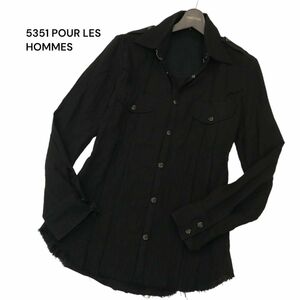 5351 POUR LES HOMMES 5351プールオム 春夏 カットオフ★ 長袖 ミリタリー ワーク シャツ Sz.3　メンズ 黒　C4T01034_2#A