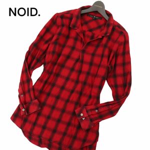 NOID. BLACK ノーアイディー 通年 プルオーバー 長袖 チェック★ シャツ Sz.2　メンズ 赤 × 黒　C4T00995_2#C