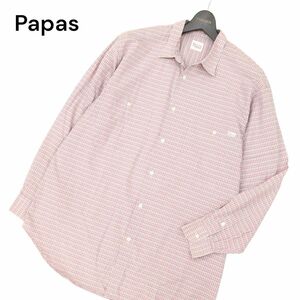 Papas パパス 通年 長袖 胸ロゴ★ チェック ゆったり ビッグシルエット シャツ Sz.M　メンズ　C4T01167_2#C