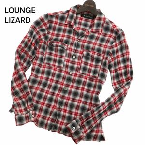 LOUNGE LIZARD ラウンジリザード 通年 長袖 レーヨン★ チェック ワーク シャツ Sz.2　メンズ 赤 日本製　C4T01158_2#C