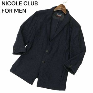 NICOLE CLUB FOR MEN ニコルクラブ フォーメン 春夏 スタンドカラー ７分袖 ストレッチ ジャケット Sz.46　メンズ ネイビー　C4T01137_2#M