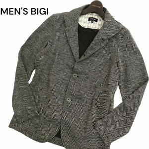 22ss★ MEN'S BIGI メンズビギ 襟ワイヤー 麻混★ ラッセルヘリンボーン スタンドカラー ジャケット ブルゾン Sz.1　メンズ　C4T01147_2#M