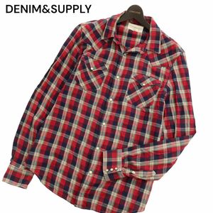 DENIM&SUPPLY ラルフローレン 通年 長袖 ウエスタン チェック シャツ Sz.XL　メンズ 大きいサイズ 赤　C4T01230_2#C