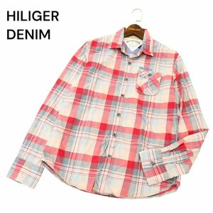 HILFIGER DENIM トミーヒルフィガー 通年 長袖 ロゴ刺繍★ チェック シャツ Sz.S　メンズ 赤　C4T01263_2#C