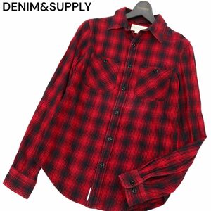 DENIM&SUPPLY RALPH LAUREN ラルフローレン インド綿★ 長袖 チェック シャツ Sz.S　メンズ 赤 × 黒　C4T01108_2#C