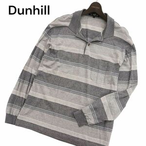 イタリア製★ Dunhill ダンヒル 通年 長袖 ロゴ刺繍★ ボーダー ポロシャツ Sz.L　メンズ グレー　C4T01224_2#C