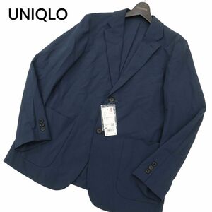 【22ss 新品 未使用】 UNIQLO ユニクロ 感動ジャケット★ ストライプ シアサッカー テーラード ジャケット Sz.M　メンズ 紺　C4T01342_2#O