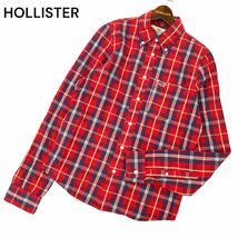 HOLLISTER ホリスター 通年 長袖 ロゴ刺繍★ ボタンダウン チェック シャツ Sz.XS　メンズ 赤　C4T01503_2#C_画像1