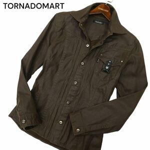 TORNADOMART トルネードマート 通年 牛革使い★ 長袖 ウエスタン コーティング シャツ Sz.L　メンズ　C4T01493_2#C