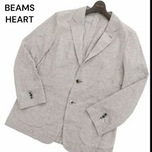 BEAMS HEART ビームス ハート 春夏 千鳥格子 【コットン リネン】 2B アンコン テーラード ジャケット Sz.48　メンズ　C4T01468_2#M_画像1