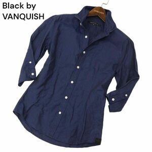 Black by VANQUISH vanquish весна лето 7 минут рукав Logo вышивка * воротник тросик [ хлопок linen] рубашка Sz.S мужской темно-синий C4T01547_2#A