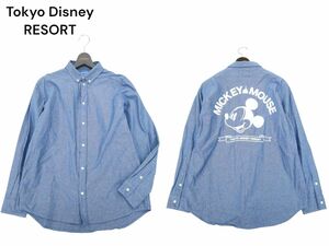 Tokyo Disney RESORT 東京ディズニーリゾート 限定 ミッキー プリント 長袖 ボタンダウン シャンブレー シャツ Sz.S　メンズ　C4T01102_2#C