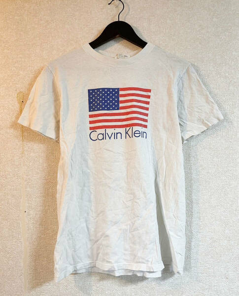 Calvin Klein｜カルバンクライン　半袖　Tシャツ　星条旗　アメリカ　USA　プリント　ホワイト　白　Mサイズ　0131