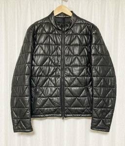 美品☆50 [EMPORIO ARMANI] 18AW 黒タグ ダイヤキルト シングルライダース レザージャケット 50 羊革 ブラック エンポリオアルマーニ