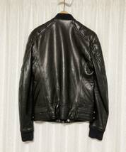 [BALMAIN HOMME] 15SS BOMBER JKT バイカーライダース ボンバーレザージャケット 44 羊革 ブラック S5HC833C882 バルマン_画像2