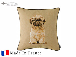 ART DE LYS クッションカバー 50×50cm フランス製 ゴブラン織り インテリア 小物 枕 動物 犬 いぬ Shih Tzu 2310D リビング ダイニング