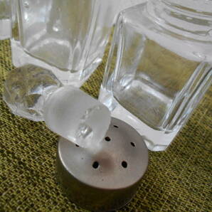レトロガラス  カスターセット 調味料入 ３点セット 金属ラック アンティーク、インテリア の画像10