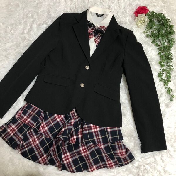 美品4点セット ★ブリングジュエル★ 165 女の子 フォーマルセットアップ 女子 ブレザー チェックスカート リボン 卒業式