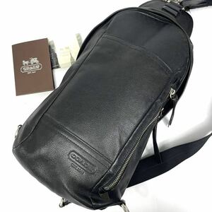 1円〜 【美品】COACH コーチ ショルダーバッグ ボディバッグ ウエストバック レザー スリング シボ革 メンズ 黒 ブラック