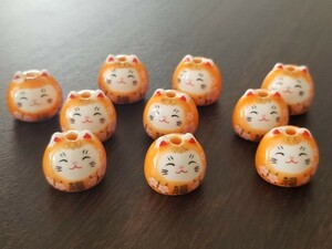 開運 陶器　だるま猫ビーズ　アクセサリーパーツ　ハンドメイド素材　トンボ玉