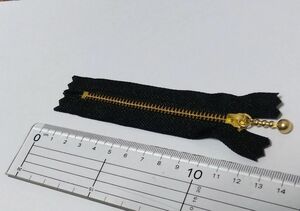 YKK 黒ファスナー10cm 玉ファスナーゴールド色 / ジッパー 金属ファスナー