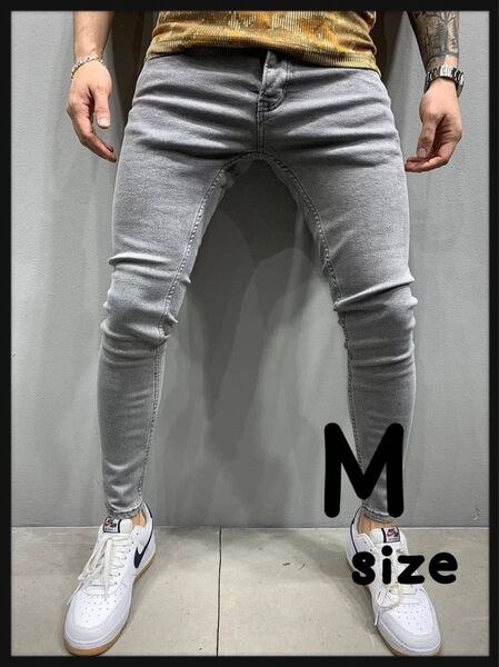 メンズ デニム スキニー M グレー パンツ ジーパン ストレッチ