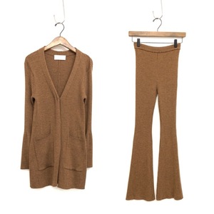 Mame Kurogouchi マメクロゴウチ Flare Sleeve Rib Cardigan & Knit Pants ベルト付カーディガン ニットセットアップ ブラウン 1