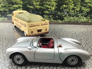 1/18 Schuco VW T1 car Transporter Bunker & Porsche 550 Spyder set total 2 pcs including tax 6.4 by some chance . please.