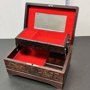 木製 ジュエリーボックス 宝石箱 オルゴールと鍵付き 小物入れ アンティーク 木箱 レトロ オルゴール ジュエリーケース 昭和レトロ y2-117