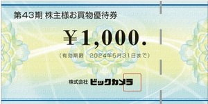 ビックカメラ 株主優待券 9000円分(1000円×9枚)