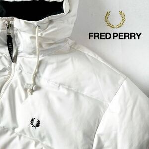 フレッドペリー FRED PERRY フーディー ダウン コート M ホワイト ブラック フード付 ダウンジャケット