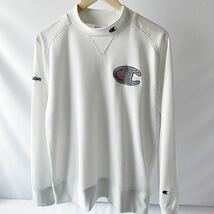 (美品) チャンピオン Champion モックネック 長袖シャツ L ホワイト ビッグロゴ ハイネック ワッフル 吸汗速乾 シャツ _画像3