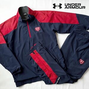 アンダーアーマー UNDER ARMOUR ストレッチ 上下セット 裏地起毛 XL ネイビー レッド ハーフジップ プルオーバー セットアップ