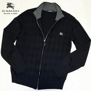 バーバリーブラックレーベル BURBERRY BLACK LABEL フルジップ ニットジャケット 2 (M) ブラック グレー カーディガン ジャケット