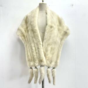 * high class fine quality mink fur shawl tippet collar to coil stole book@ fur real fur fringe attaching eggshell white [ uniform carriage / including in a package possibility ]G