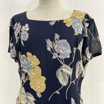 ☆LAURA ASHLEY ローラアシュレイ 英国製 U.K.製 Vintage 総柄 花柄 ワンピース ドレス ネイビー サイズ9【レターパックプラス郵送可】H_画像2