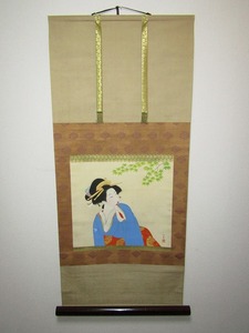 BC02-5800[VOX] 上村松園 掛軸 絹本 彩色「初夏」共箱 二重箱 工芸画 複製 美人画巨匠