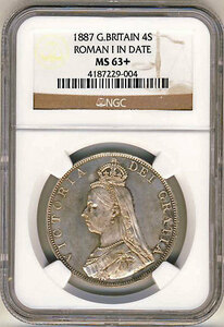 ●イギリス 1887年 NGC MS63＋ ビクトリア女王 ジュビリーヘッド ダブルフローリン銀貨