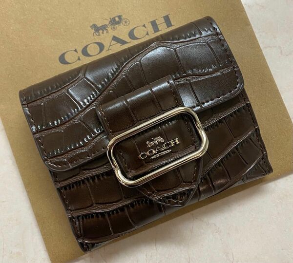 [新品未使用] COACHクロコ型押し二つ折り財布　ミニ財布 クロコダイル