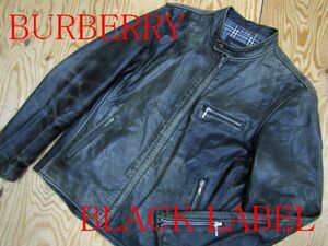 難あり★バーバリーブラックレーベル BURBERRY★羊革ラムスキン メンズ レザーシングルライダースジャケット★R60225016C