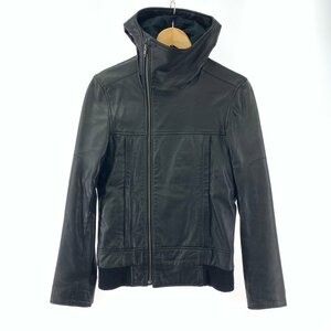 FUZ 【中古品】ヘルムートラング 羊革 シープレザー フード付リブニット切替 レザーJKT XS ブラック メンズ 〈174-240202-nm-12-FUZ〉