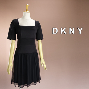 新品 DKNY 8/13号 ダナキャラン 黒 ワンピース パーティドレス 半袖 ブラック 結婚式 二次会 披露宴 フォーマル お呼ばれ 発表会 輝45K0501