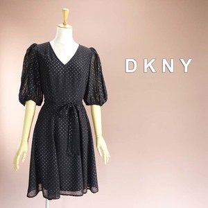 新品 DKNY 16/21号 ダナキャラン 黒 シフォン ドット柄 ワンピース パーティドレス 大きいサイズ 結婚式 二次会 披露宴 お呼ばれ 葵30K0608