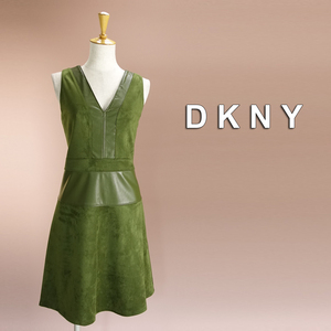 新品 DKNY 6/11号 ダナキャラン 緑 スエード調 ワンピース パーティドレス グリーン 結婚式 二次会 披露宴 フォーマル お呼ばれ 華41K2107