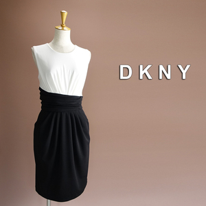 新品 DKNY 6/11号 ダナキャラン 黒 白 ワンピース パーティドレス ブラック 結婚式 二次会 披露宴 フォーマル お呼ばれ 発表会 華42K2203