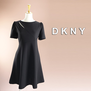 新品 DKNY 6P/11号 ダナキャラン 黒 Aライン ワンピース パーティドレス 半袖 ブラック 結婚式 二次会 フォーマル お呼ばれ 華47K2301