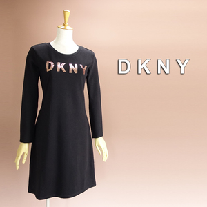 半額セール★新品 DKNY 17号～19号 ダナキャラン 黒 ピンクゴールド スパンコール ワンピース パーティドレス 長袖 大きいサイズ凛42WW2811