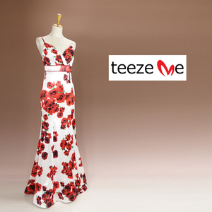 半額セール★新品 Teeze Me 7号 白 赤 花柄 薔薇 ロングドレス パーティドレス 結婚式 二次会 披露宴 フォーマル 発表会 演奏会 慶38CC2003